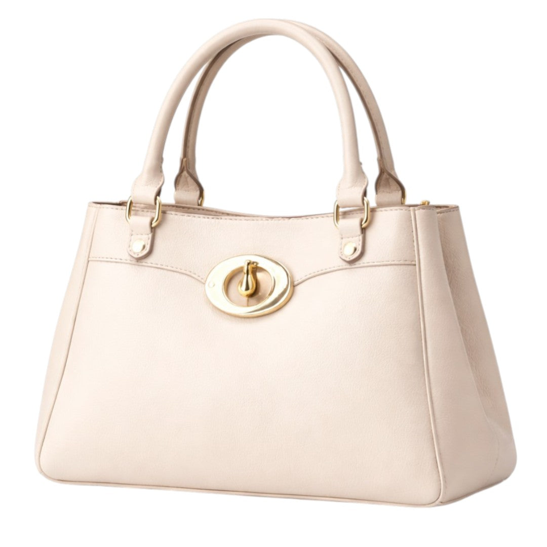 Revat Women’s Elegant Beige Faux Leather Handbag with Gold Clasp