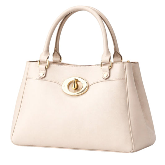Revat Women’s Elegant Beige Faux Leather Handbag with Gold Clasp