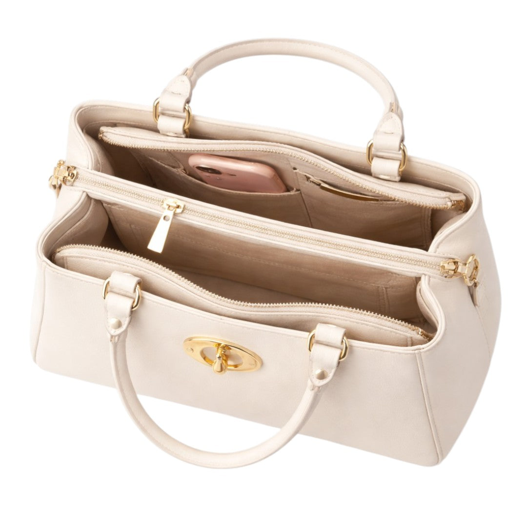 Revat Women’s Elegant Beige Faux Leather Handbag with Gold Clasp