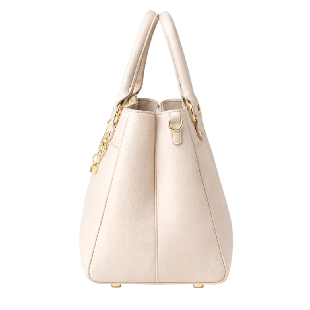 Revat Women’s Elegant Beige Faux Leather Handbag with Gold Clasp