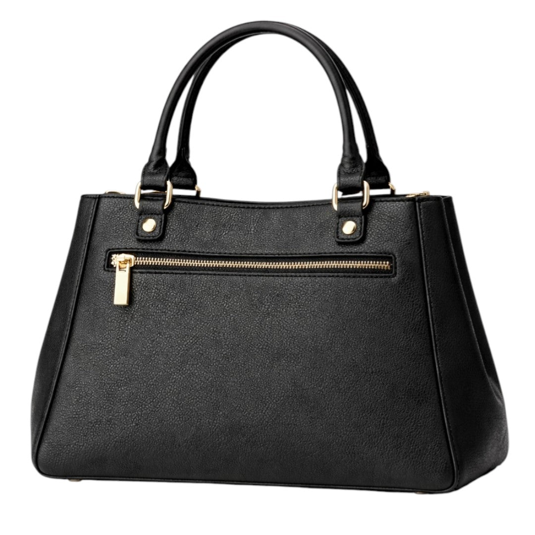 Revat Women’s Elegant Black Faux Leather Handbag with Gold Lock