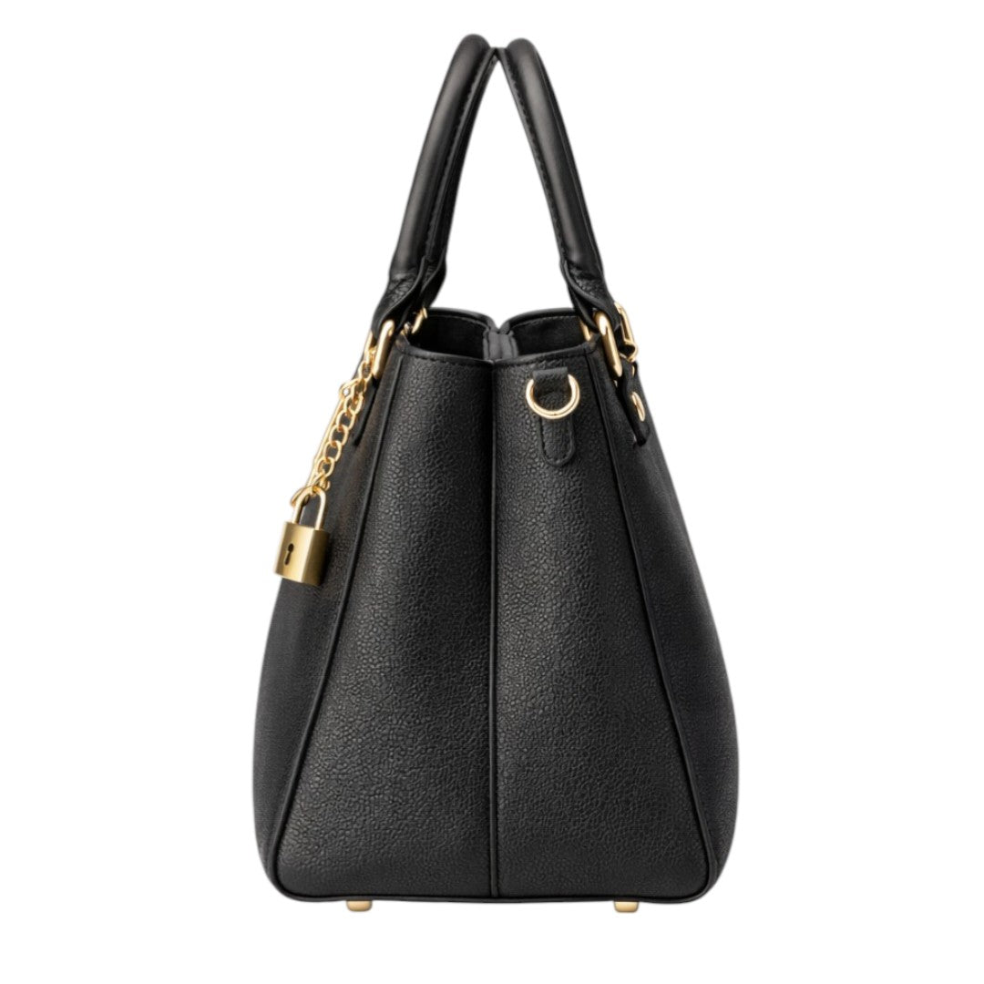 Revat Women’s Elegant Black Faux Leather Handbag with Gold Lock