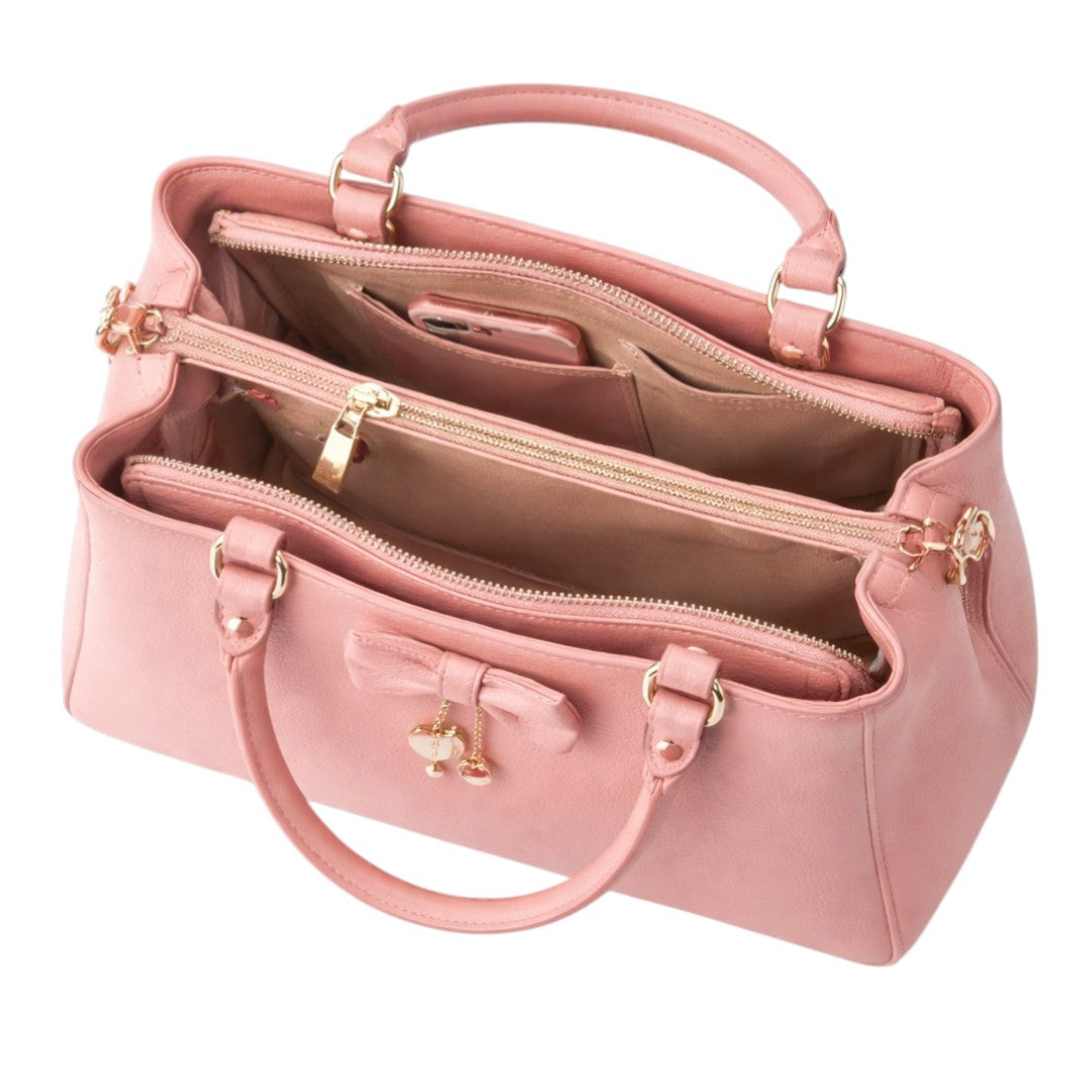 Revat Women’s Elegant Pink Faux Leather Handbag with Bow